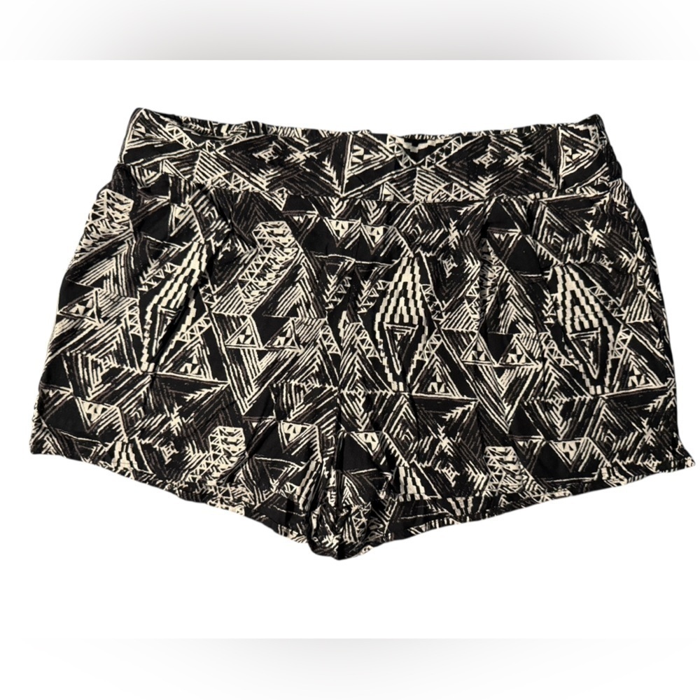Ecote Black White Geometric Print Rayon Shorts Size L